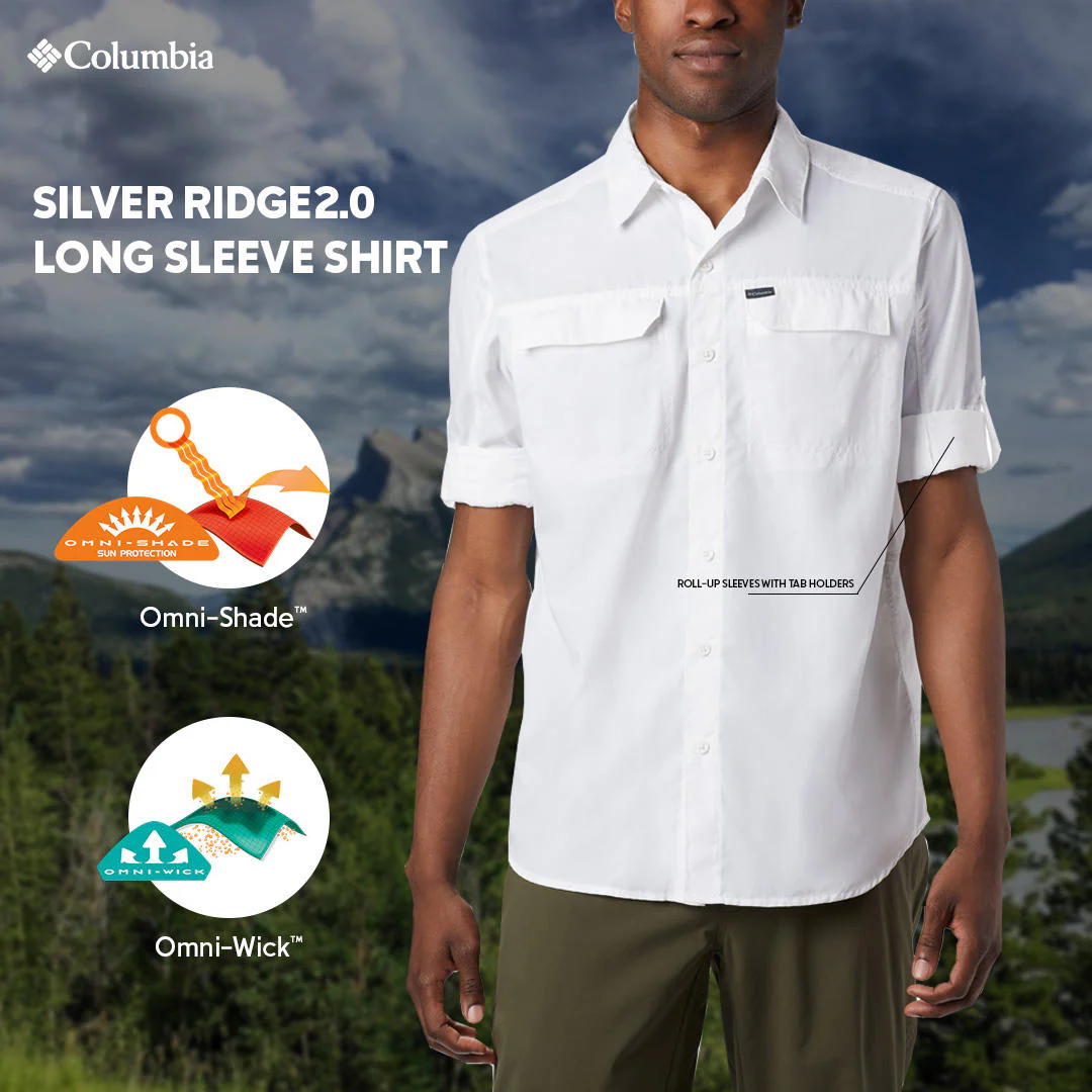 Columbia Men White Silver Ridge2.0 Long Sleeve Shirt (Sun Protection) - Image 2