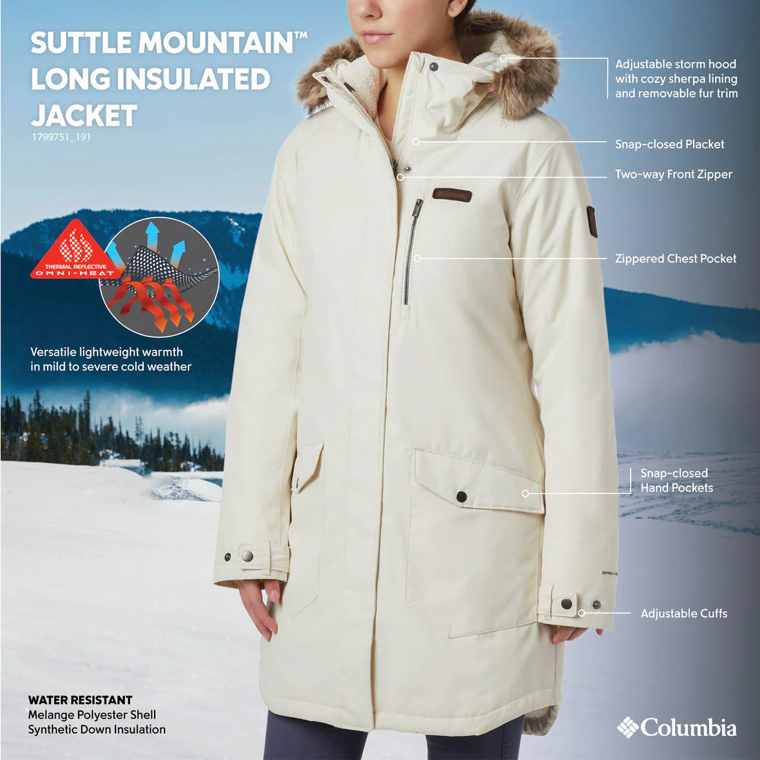 Columbia Women White Suttle Mountain Long Insulated Jacket - Image 2