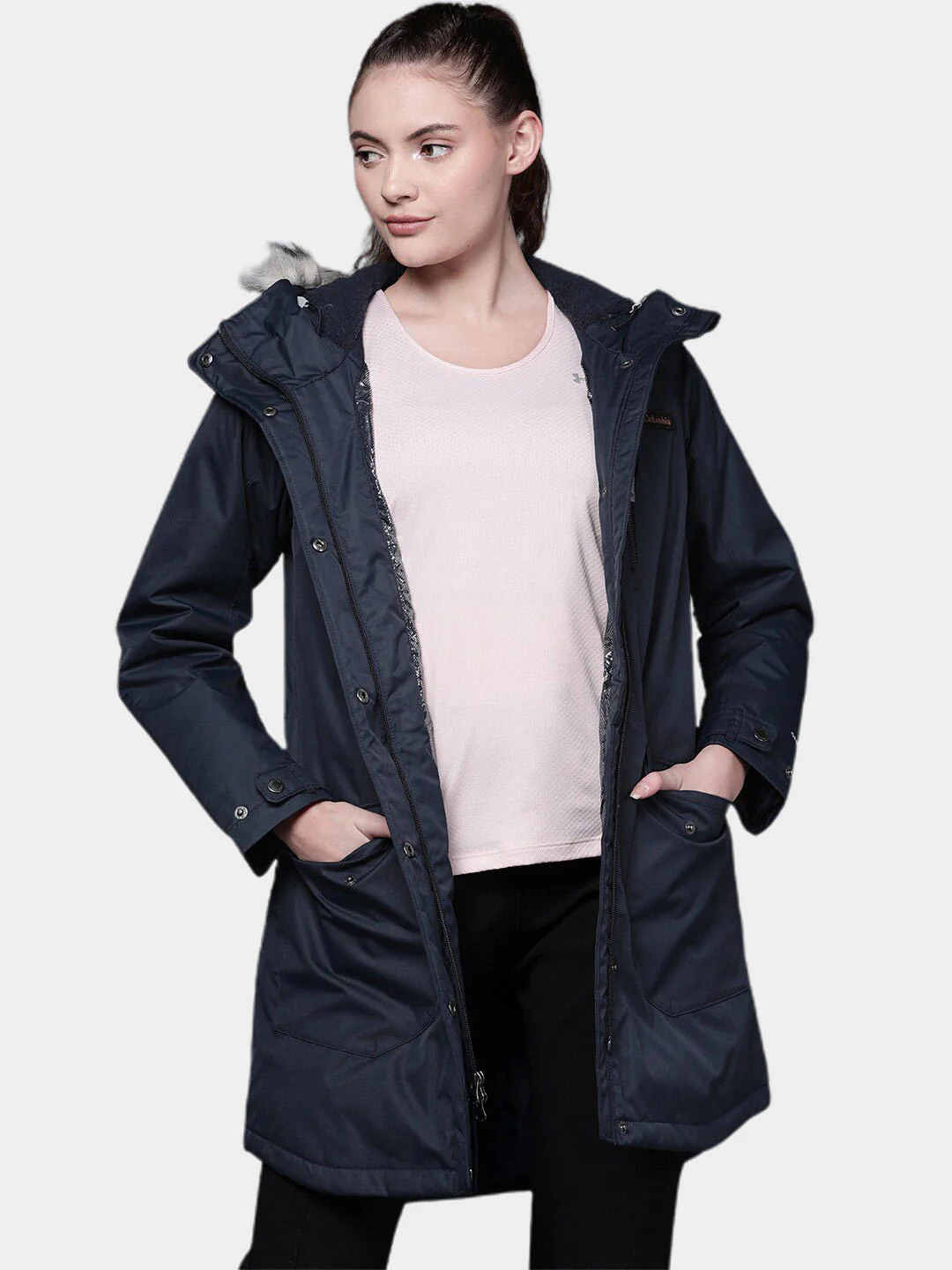 Columbia Women Navy Blue Suttle Mountain Long Insulated Jacket - Image 11