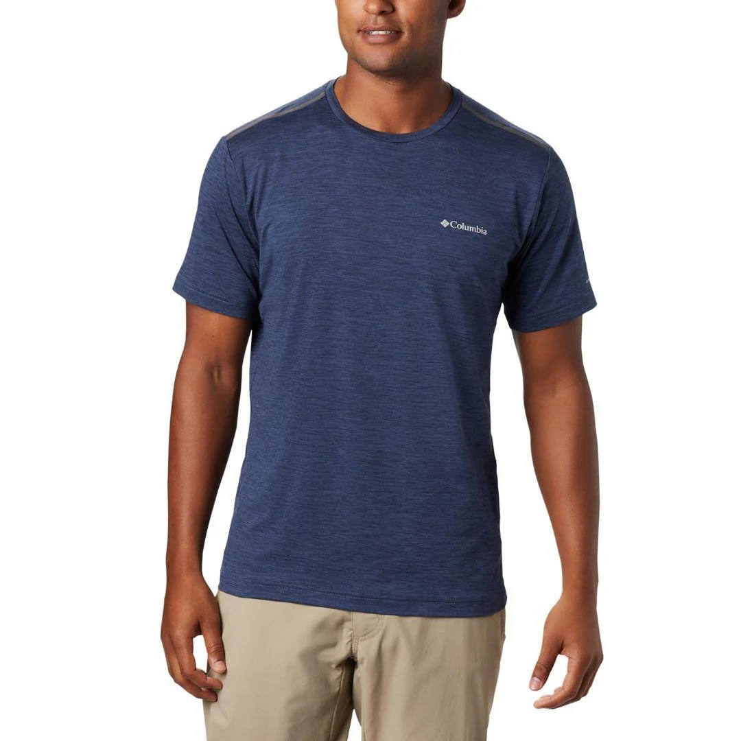 Columbia Men Blue Tech Trail Crew Neck (Sun Protection)