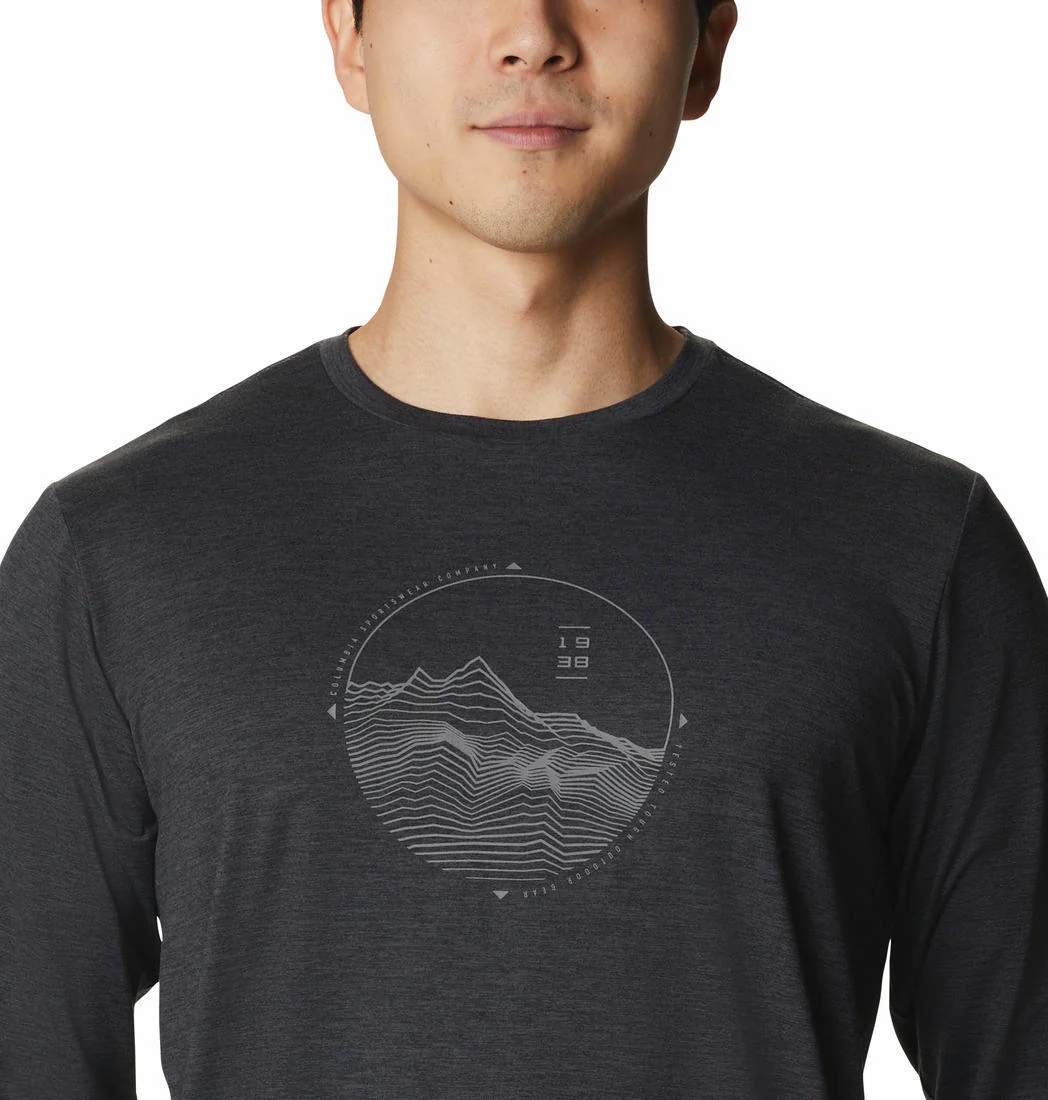 Columbia Men Black Tech Trail Graphic Long Sleeve (Sun Protection) - Image 2