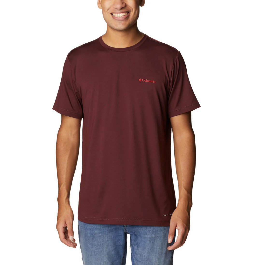 Columbia Men Maroon Tech Trail Graphic Tee (Sun Protection)