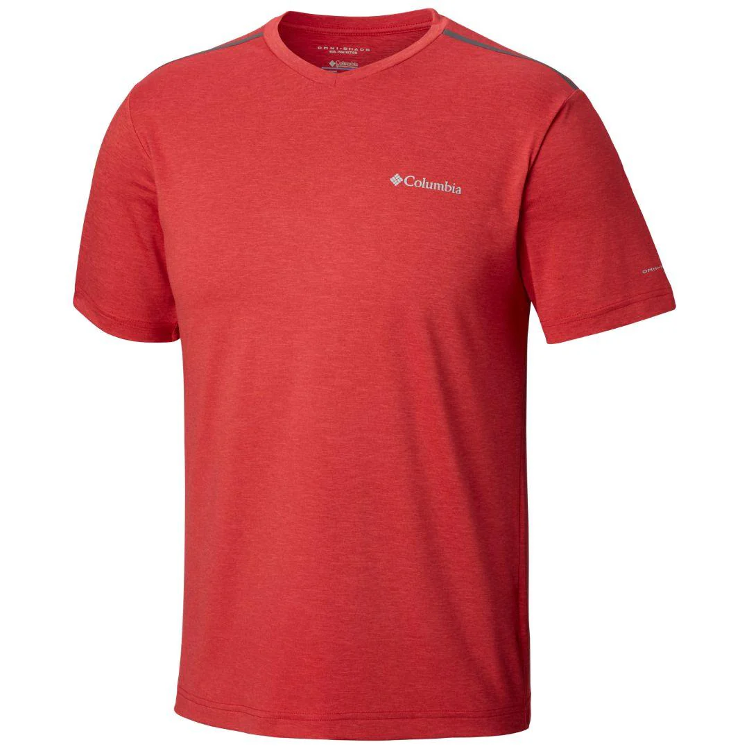 Columbia Men Red Tech Trail II V Neck (Sun Protection)