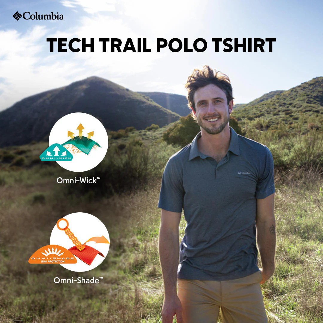Columbia Men Blue Tech Trail Polo (Sun Protection) - Image 2