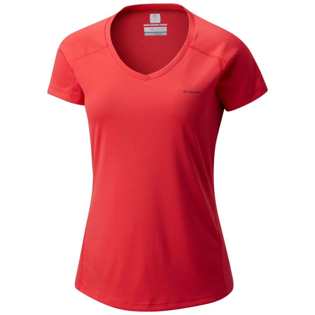 Columbia Women Red Zero Rules Short Sleeve Shirt (Sun Protection)